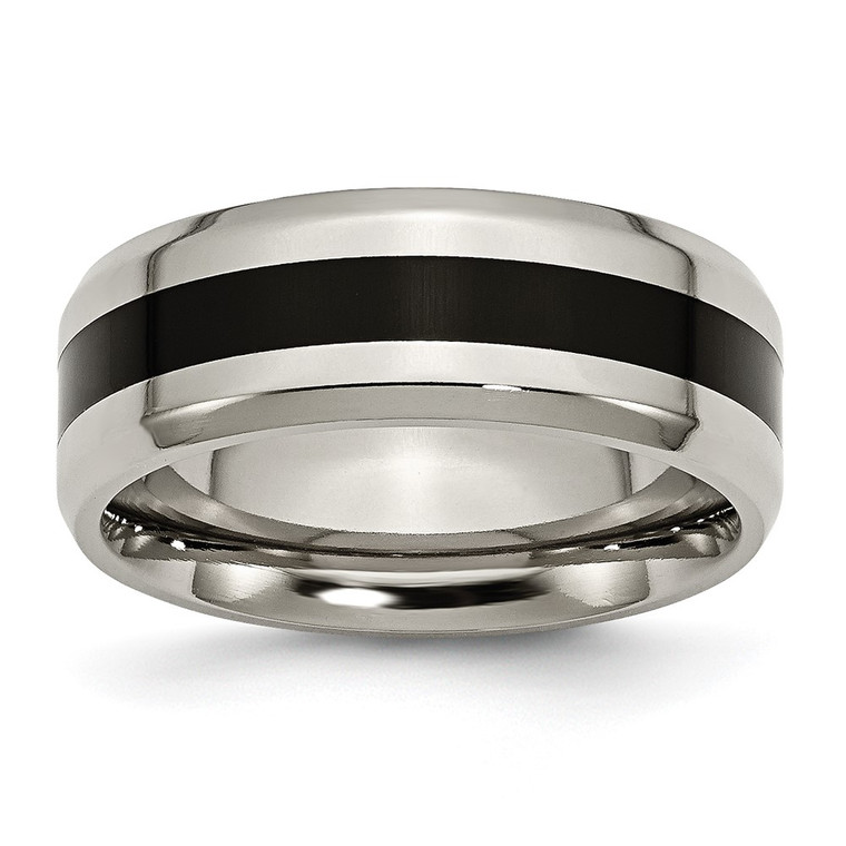 Chisel Titanium Polished Black Enamel 8mm Beveled Edge Band - TB-EBC9938C-5635