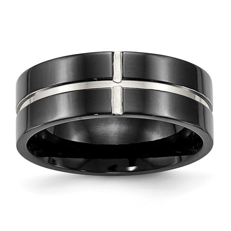 Chisel Titanium Polished Black IP-plated 8mm Grooved Comfort Fit Band - TB-EEF2B2B7-2299