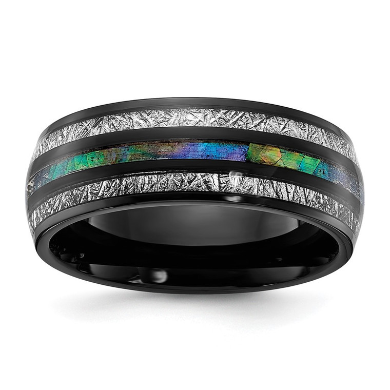 Chisel Titanium Polished Black IP-plated with Abalone and Imitation Meteorite Inlay 8mm Band - TB-98D49947-7969