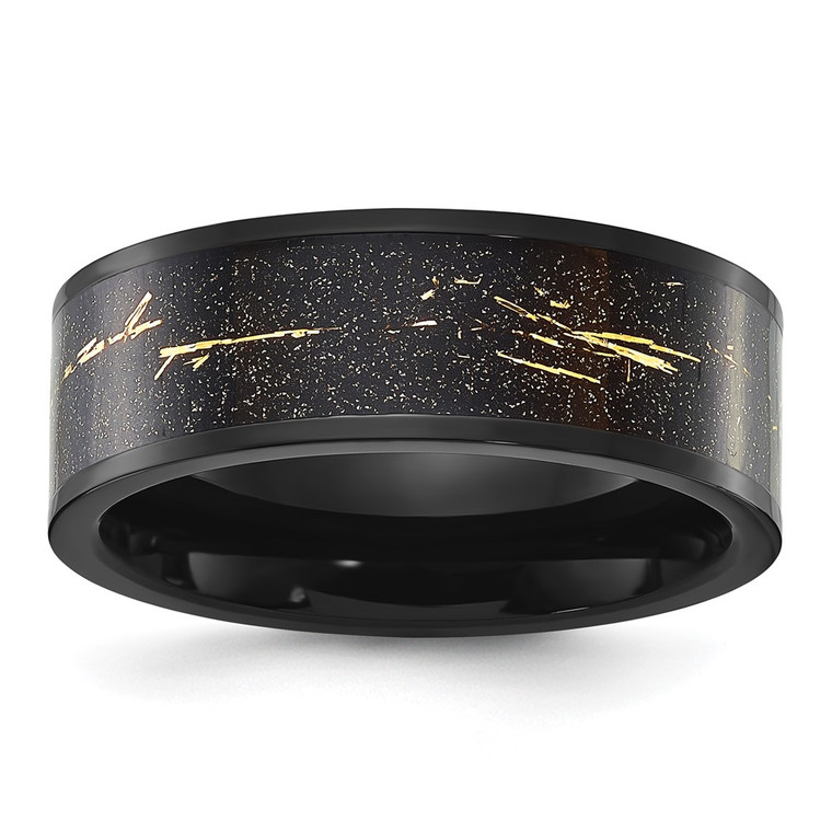 Chisel Titanium Polished Black IP-plated with Black and Gold Foil Inlay 8mm Band - TB-EC1C0BDE-9375