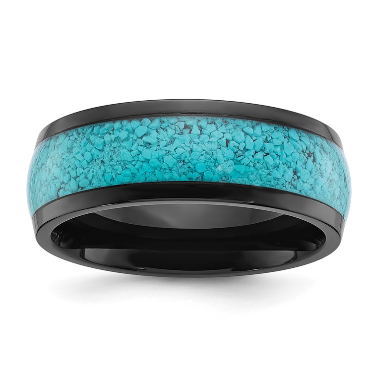 Chisel Titanium Polished Black IP-plated with Imitation Turquoise Inlay 8mm Band - TB-640B65A4-4578