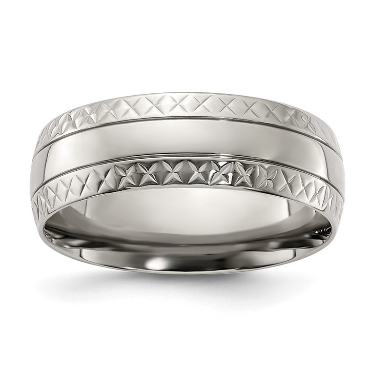 Chisel Titanium Polished Grooved Criss Cross Design 7mm Band - TB-5A5AB913-2499