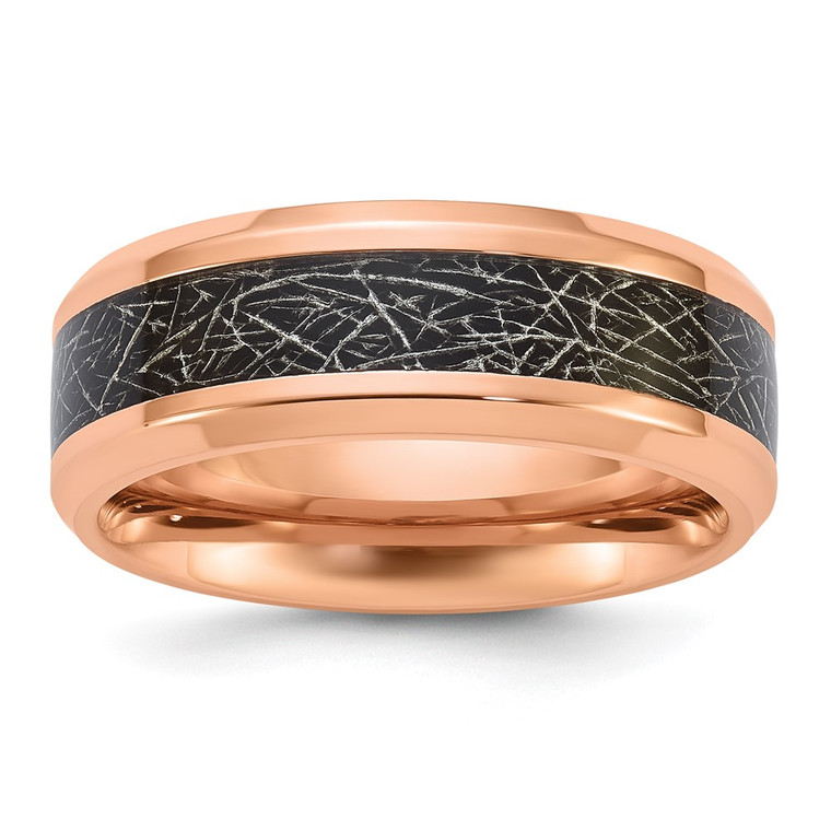 Chisel Titanium Polished Rose IP-plated Synthetic Leather Inlay in Clear Epoxy 8mm Band - TB-1DF06E6A-9129