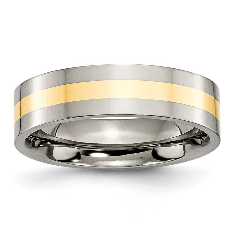 Chisel Titanium Polished with 14k Gold Inlay 6mm Flat Band - TB-D3DD96FE-7642
