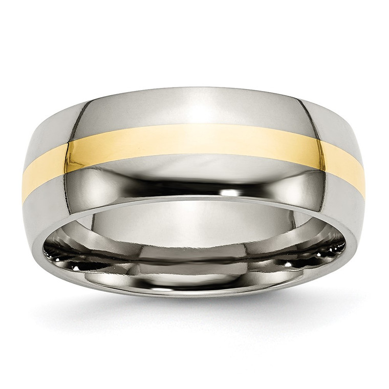 Chisel Titanium Polished with 14k Gold Inlay 8mm Band - TB-D5FAE988-1955