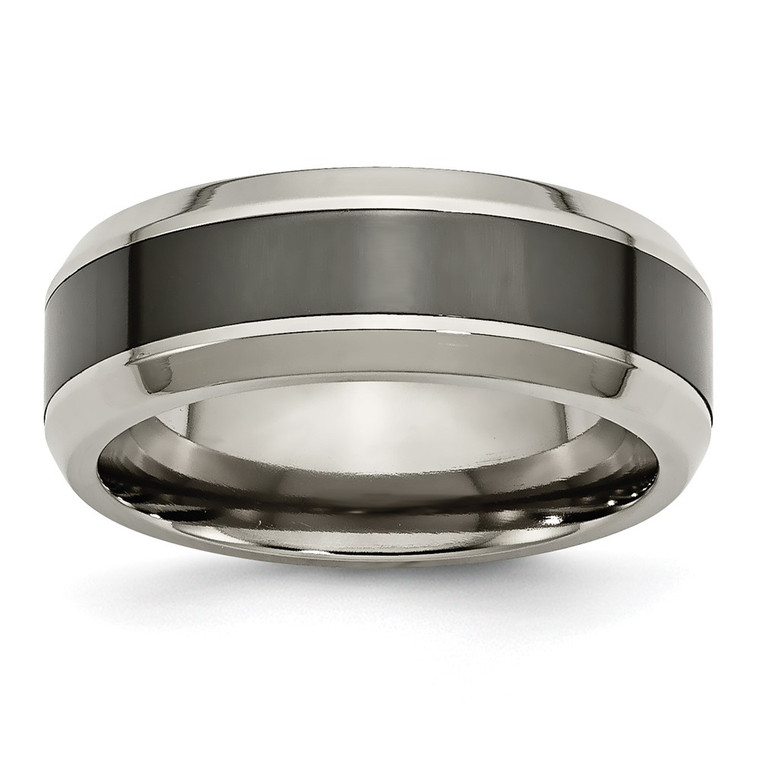 Chisel Titanium Polished with Black Ceramic Center 8mm Beveled Band - TB-D27E1FEE-2097
