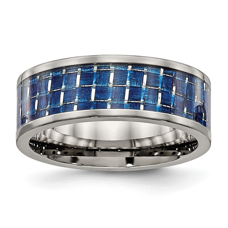 Chisel Titanium Polished with Blue Carbon Fiber Inlay 8mm Flat Band - TB-AD586F2F-4575