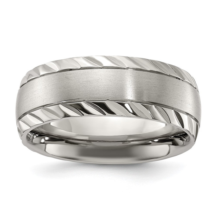 Chisel Titanium Polished with Brushed Center and Grooved Edge 8mm Band - TB-53240F1C-6130
