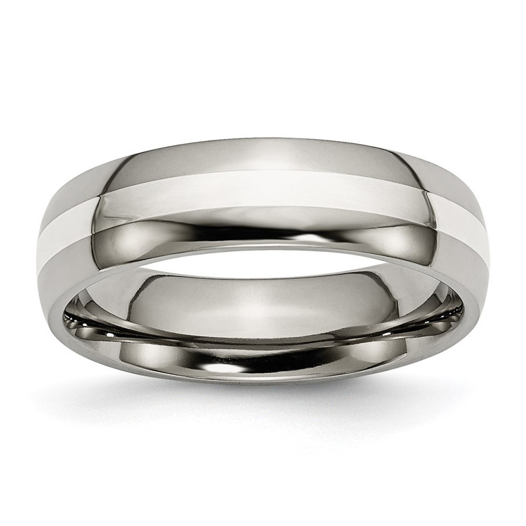 Chisel Titanium Polished with Sterling Silver Inlay 6mm Band - TB-1F8A0862-6347