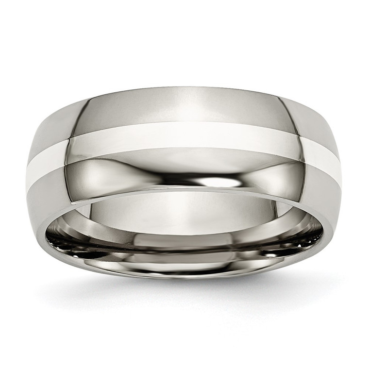 Chisel Titanium Polished with Sterling Silver Inlay 8mm Band - TB-793FEB42-4734