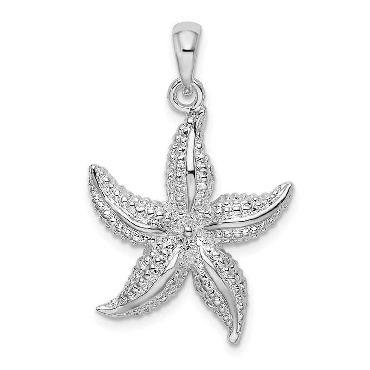 De-Ani Sterling Silver Rhodium-Plated Polished and Textured Starfish Pendant - QC-2DC862D1-7025
