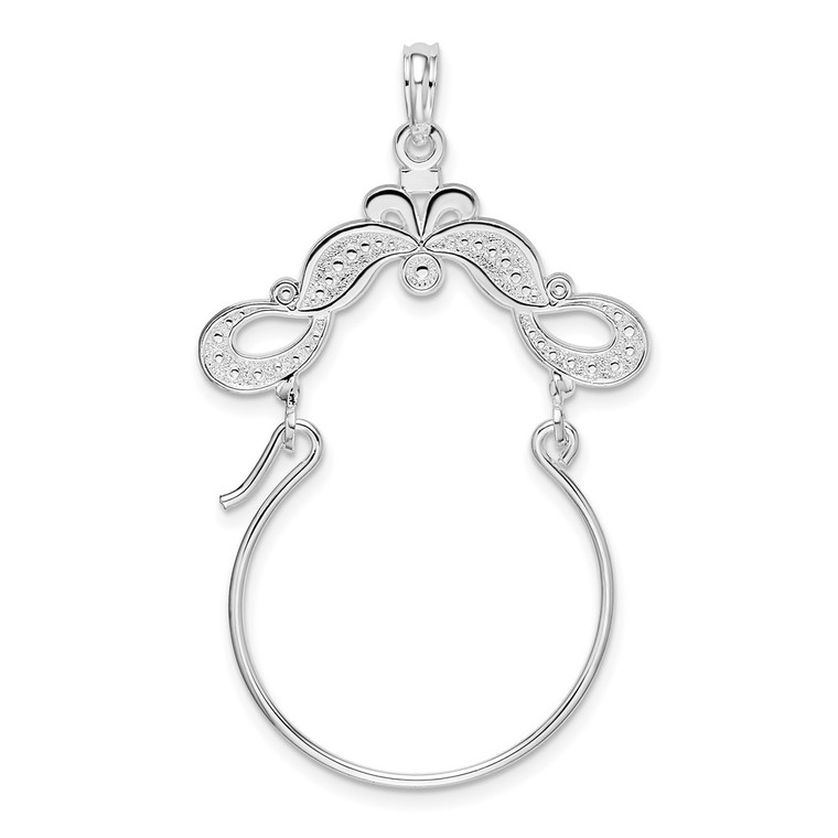 De-Ani Sterling Silver Rhodium-plated Polished Beaded Scroll Design Charm Holder