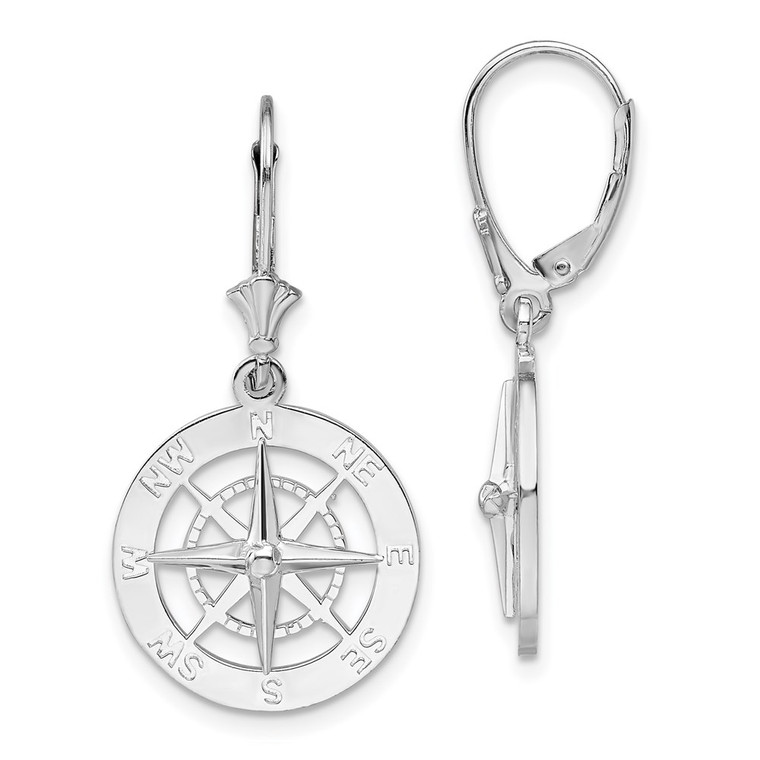 De-Ani Sterling Silver Rhodium-Plated Polished Compass Leverback Earrings