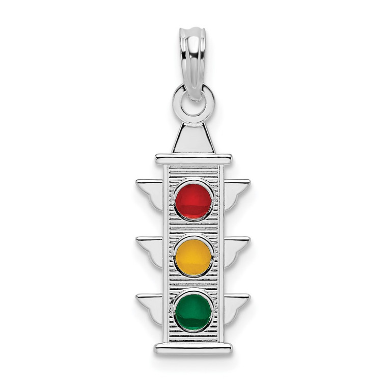 De-Ani Sterling Silver Rhodium-Plated Polished Enameled Traffic Light Pendant