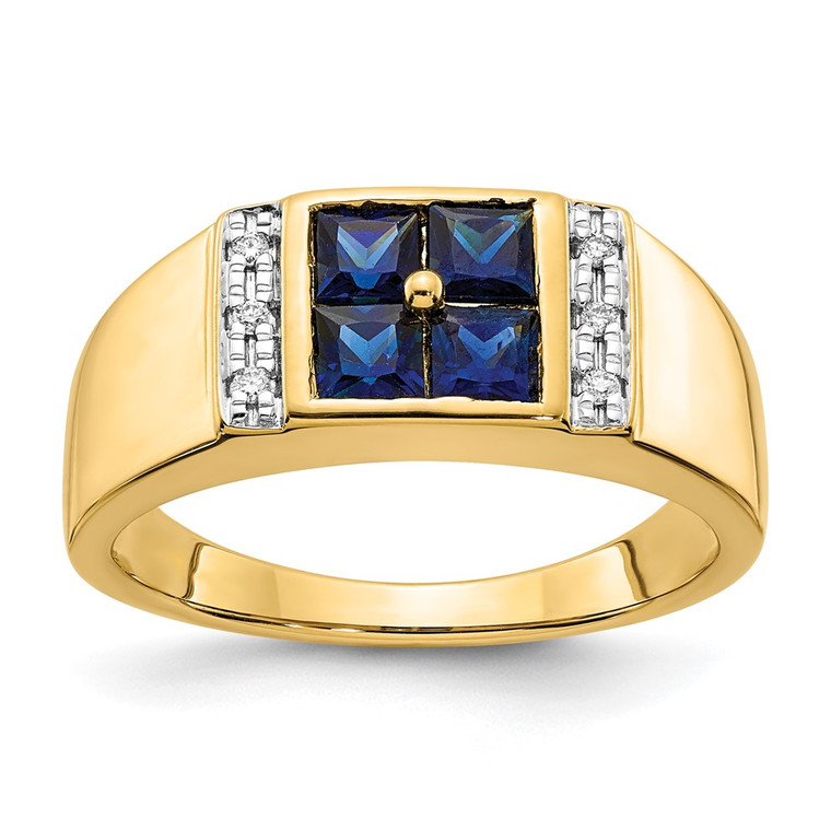 IBGoodman 14k 1/20 carat Lab Grown Diamond VS/SI+ G+ and Lab Created Blue Sapphire Men's Ring