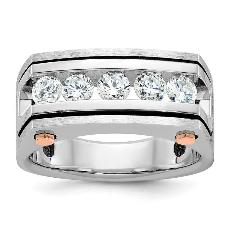 IBGoodman 14k Two Tone Rose and White Gold with Black Rhodium 1 carat Lab Grown Diamond VS/SI+ G+ Five Stone Complete Polished Satin and Grooved Men's Ring