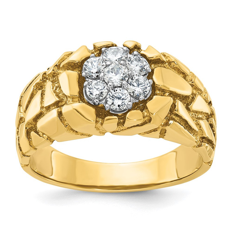 IBGoodman 14k Two-tone Men's Polished and Nugget Textured Round 1/2 Carat AA Quality Diamond Cluster Ring