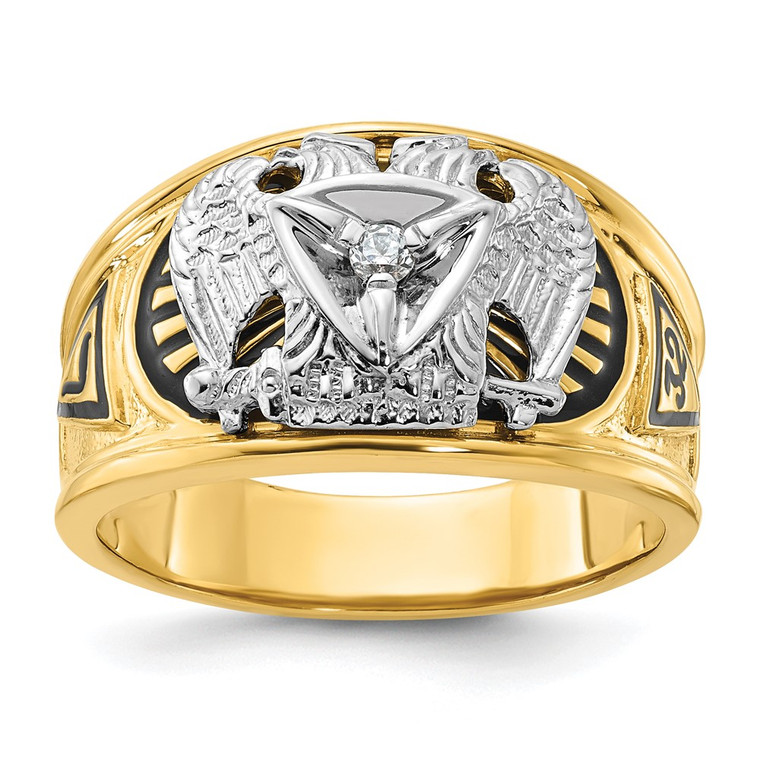 IBGoodman 14k Two-tone Men's Polished and Textured 32nd Degree Scottish Rite Masonic Ring Mounting - B0-1C5AD2DB-5845