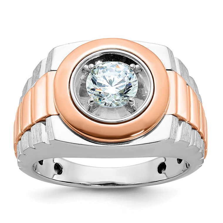 IBGoodman 14k White and Rose Gold Men's Polished Satin and Grooved Solitaire Ring Mounting