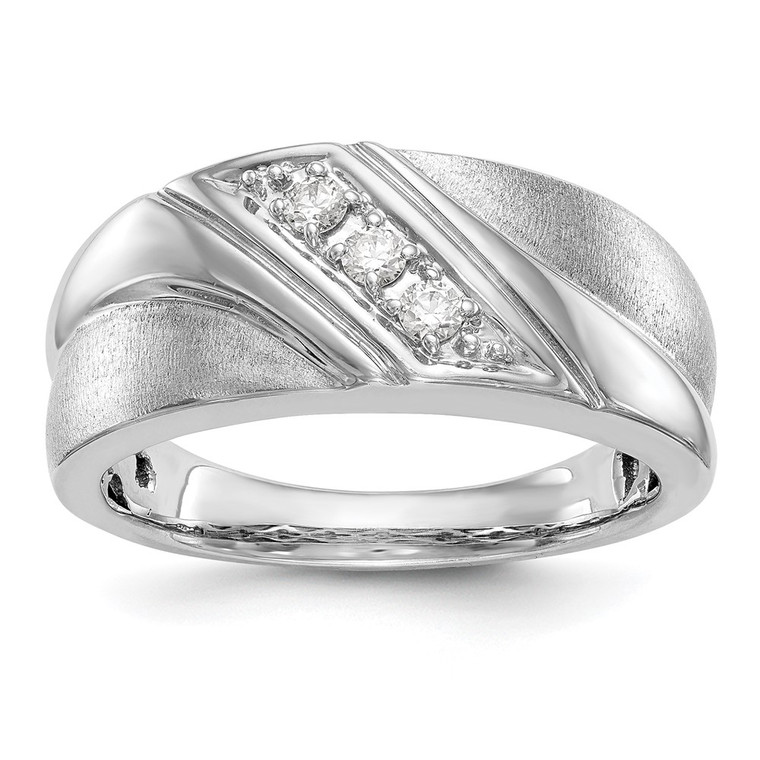 IBGoodman 14k White Gold 1/6 carat Lab Grown Diamond VS/SI+ G+ Three Stone Complete Men's Ring - RM-C2D941CC-3786