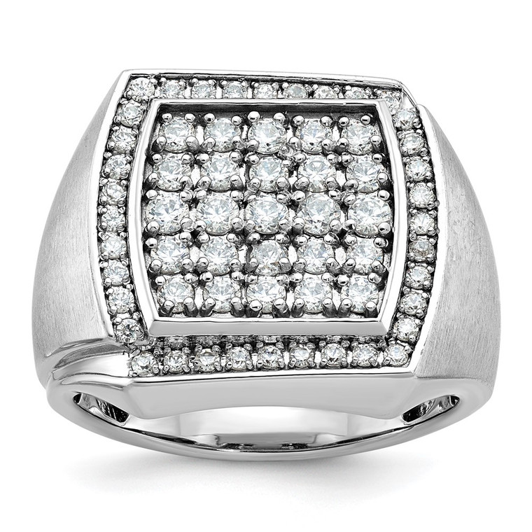 IBGoodman 14k White Gold Men's Polished and Satin 1 1/3 Carat AA Quality Diamond Cluster Ring