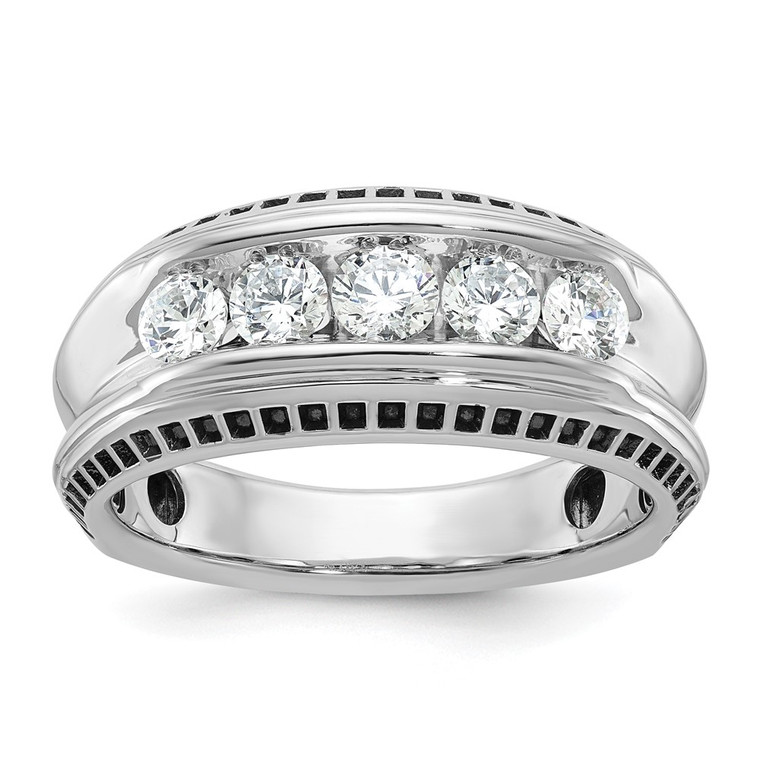 IBGoodman 14k White Gold Men's Polished and Textured 5-Stone Ring Mounting - B6-769637F5-7569