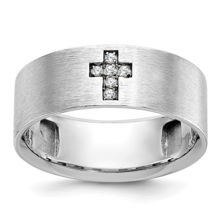 IBGoodman 14k White Gold Men's Satin 1/20 Carat AA Quality Diamond Cross Ring