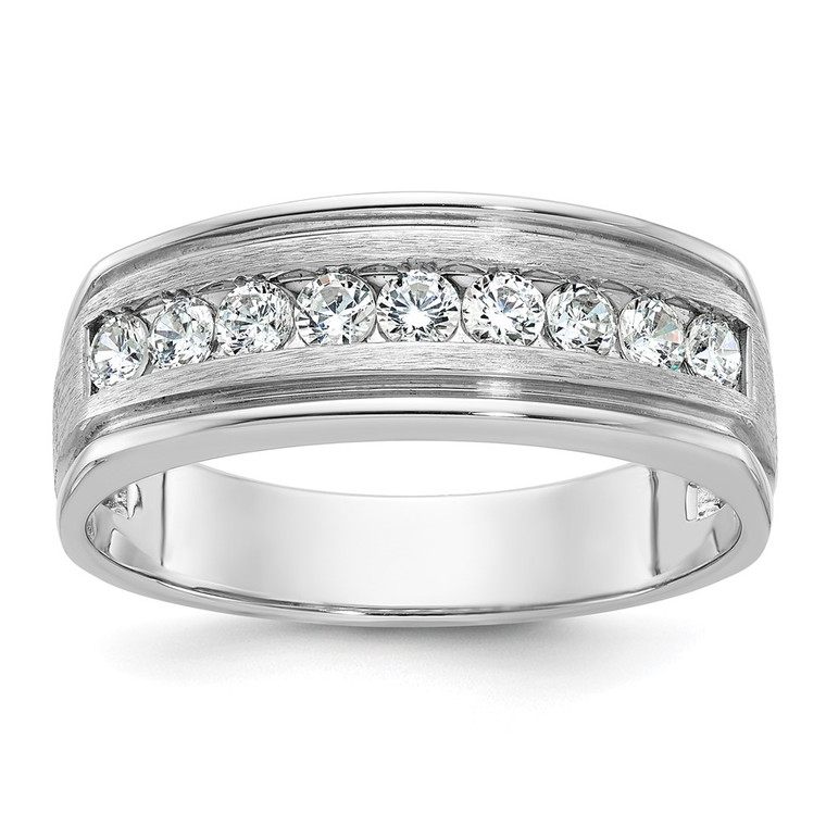 IBGoodman 14k White Gold Nine Stone Polished Brushed and Grooved Ring Mounting