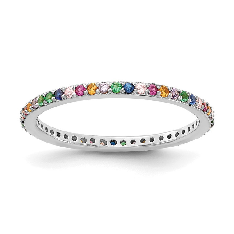 Prizma Sterling Silver Rhodium-plated Colorful CZ Thin Band Ring - QR-DB1EB12A-2210