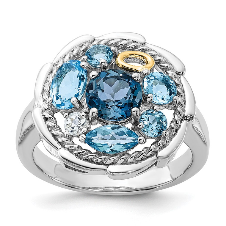 Shey Couture Sterling Silver Rhodium-plated with 14k Accent 1.36 Swiss Blue Topaz / 1.05 London Blue Topaz / .08 White Topaz Ring - QT-A18C1C18-3125