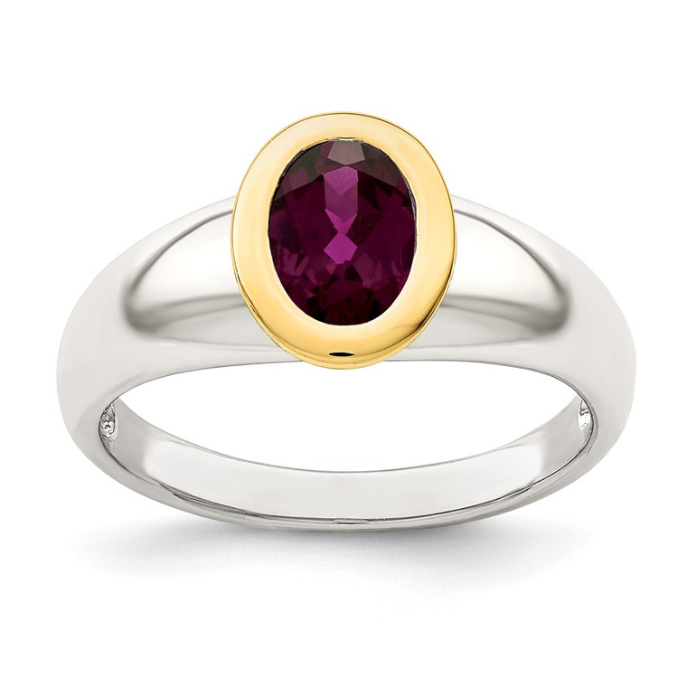 Shey Couture Sterling Silver Rhodium-plated with 14K Accent Oval Bezel Rhodolite Garnet Oval Ring - QT-EB1FEBB0-9861