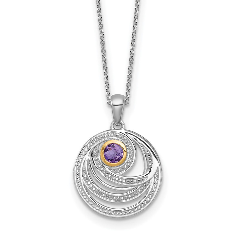 Shey Couture Sterling Silver Rhodium-plated with 14k Accent Round Amethyst Swirl Circle 18 inch with 2 inch Extension Necklace - QT-5636F844-8298