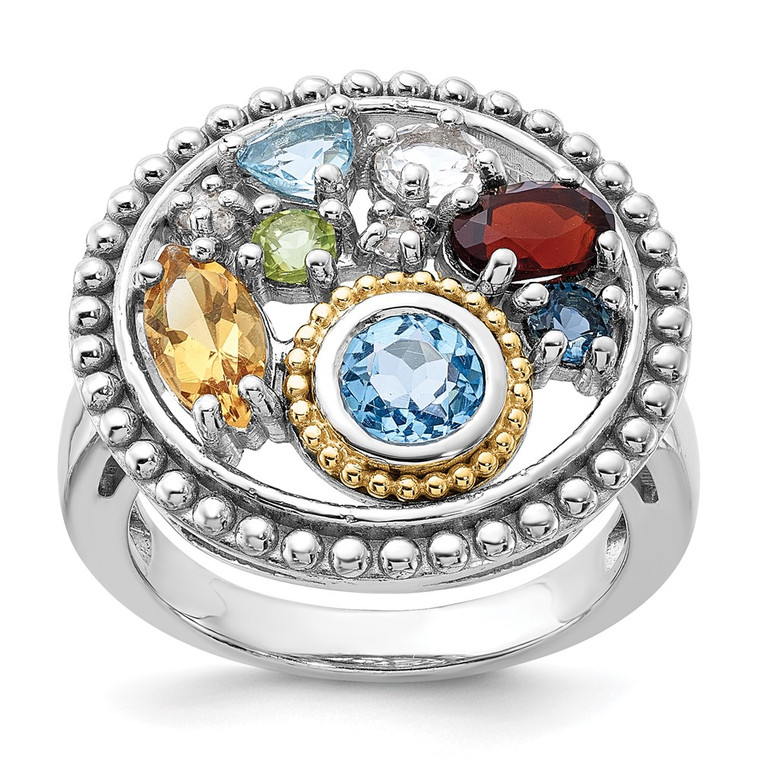 Shey Couture Sterling Silver Rh-plated w/14k Accent .47Citrine/.93Swiss Blue Topaz/.15Light Blue Topaz/.13Peridot/.67Garnet/.39Wht Topaz Ring - QT-AC0B907A-3135