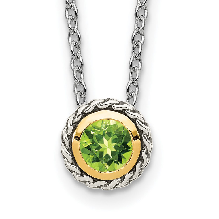 Shey Couture Sterling Silver with 14K Accent 18 Inch Antiqued Round Bezel Peridot Necklace - QT-2E10DF61-9646