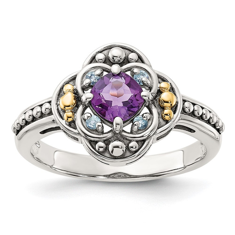 Shey Couture Sterling Silver with 14k Accent Antiqued .41 Amethyst / .09Swiss Blue Topaz Ring - QT-C020BB7A-9739