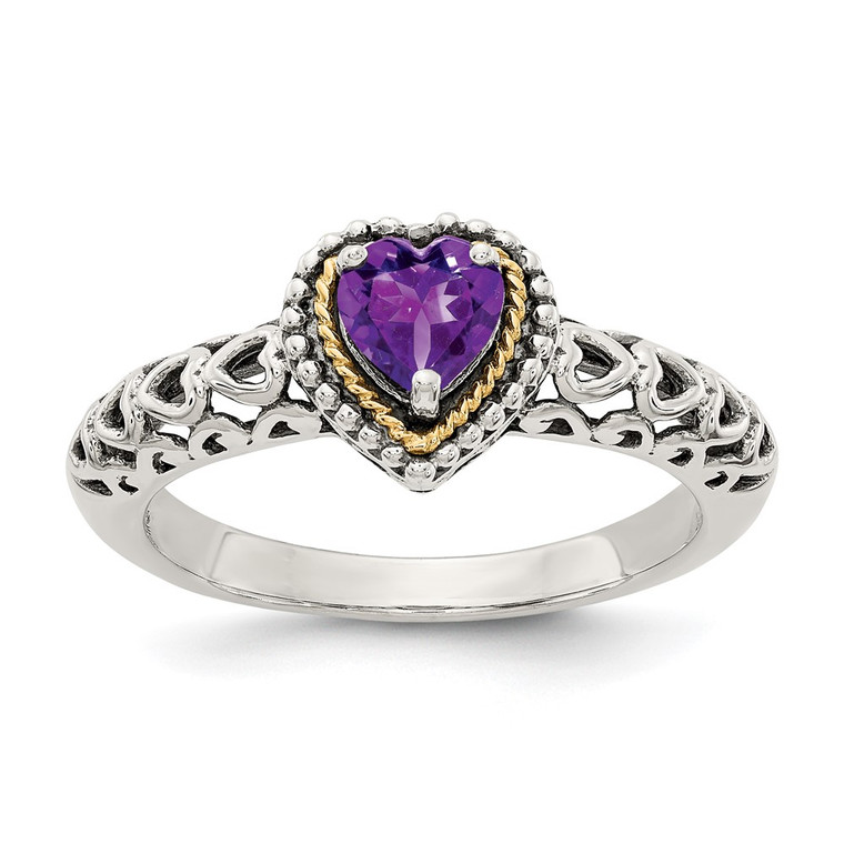 Shey Couture Sterling Silver with 14K Accent Antiqued Amethyst Heart Ring - QT-316DB06F-3389