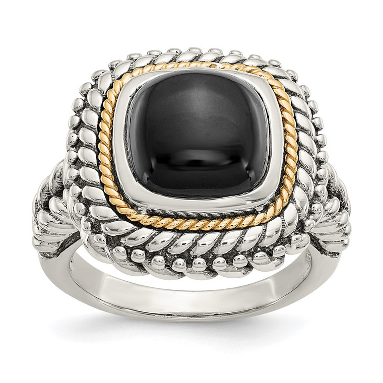 Shey Couture Sterling Silver with 14K Accent Antiqued Cabochon Black Onyx Ring - QT-D13C9FDA-4837