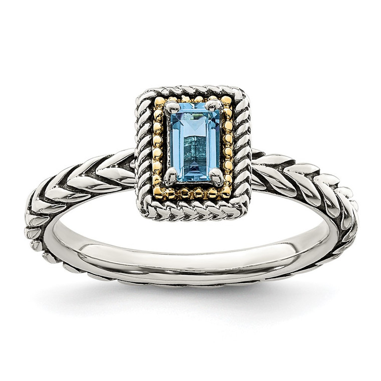 Shey Couture Sterling Silver with 14K Accent Antiqued Emerald-cut Light Swiss Blue Topaz Ring - QT-278B45AE-9787