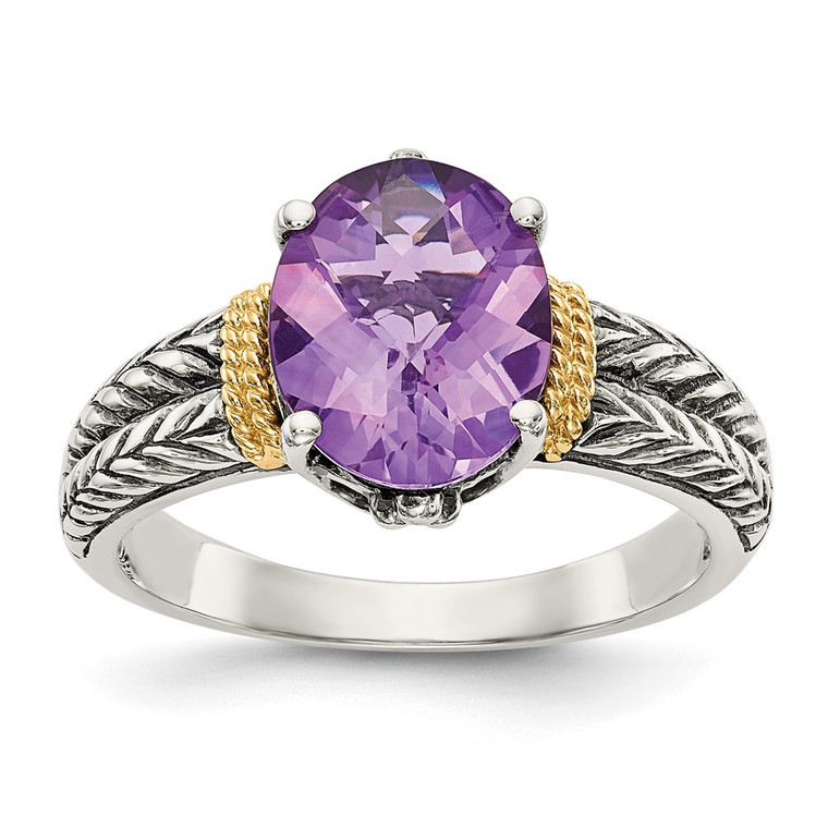 Shey Couture Sterling Silver with 14K Accent Antiqued Oval Amethyst Ring - QT-1CEB51C3-9591