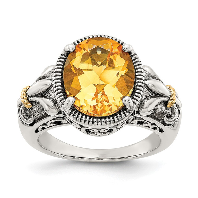 Shey Couture Sterling Silver with 14K Accent Antiqued Oval Citrine Ring - QT-5B70E82B-8009