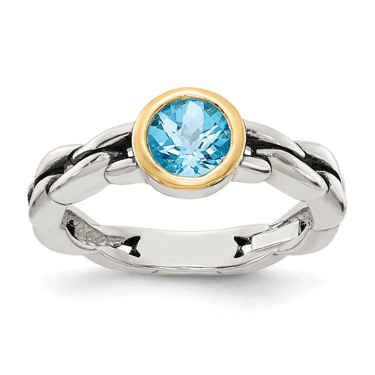 Shey Couture Sterling Silver with 14K Accent Antiqued Round Bezel Sky Blue Topaz Ring - QT-9E036E17-8326
