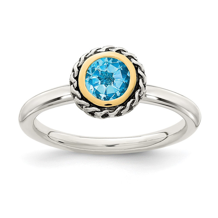 Shey Couture Sterling Silver with 14K Accent Antiqued Round Blue Topaz Ring - QT-60278195-7666