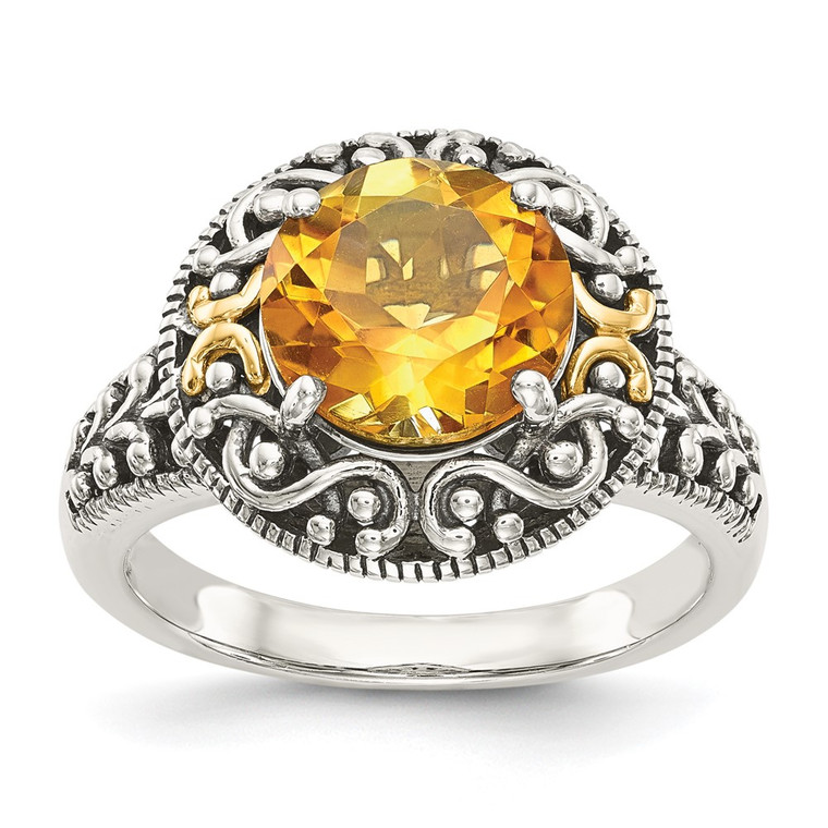 Shey Couture Sterling Silver with 14K Accent Antiqued Round Citrine Ring - QT-45059F5F-5094
