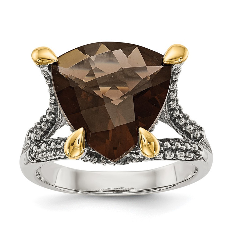 Shey Couture Sterling Silver with 14K Accent Antiqued Trillion Checkerboard Smoky Quartz Ring - QT-547EDD3F-6239