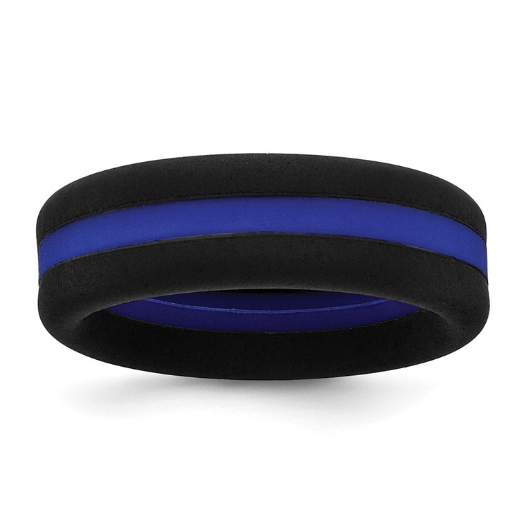 Silicone Black with Blue Line Center 7.5mm Flat Band Size 7