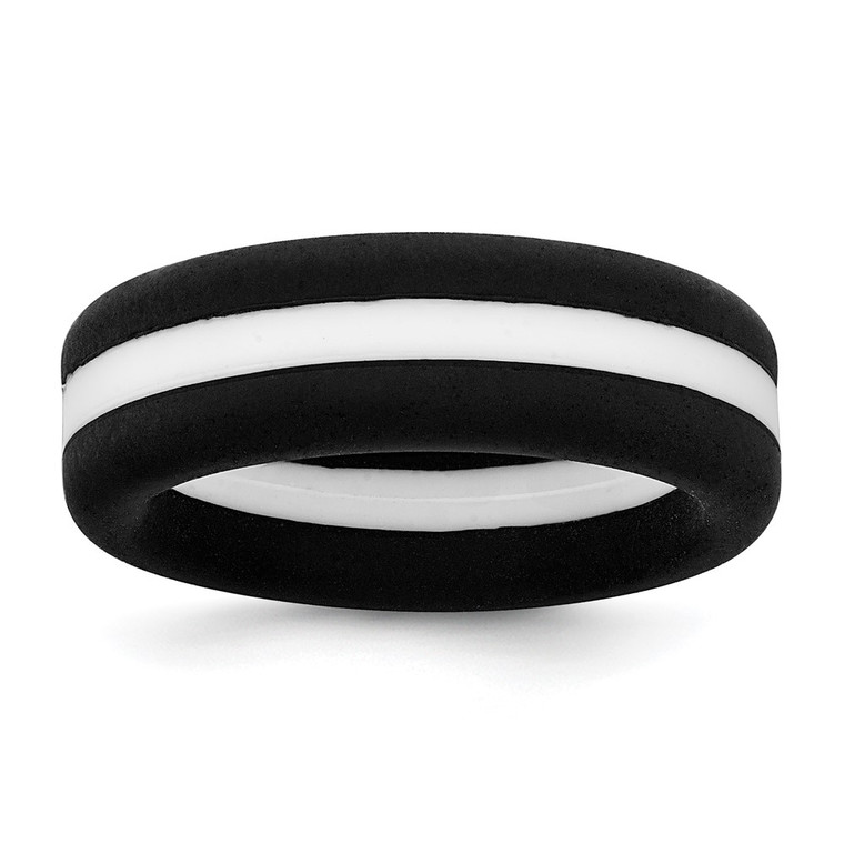 Silicone Black with White Line Center 7.5mm Flat Band Size 12