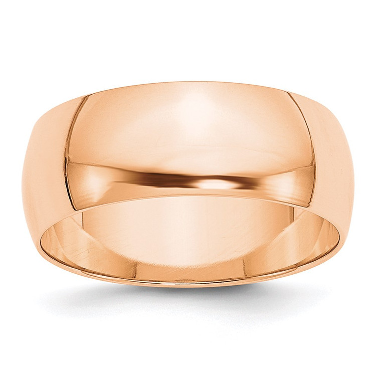 10k Rose Gold 8mm Lightweight Half Round Wedding Band Size 8