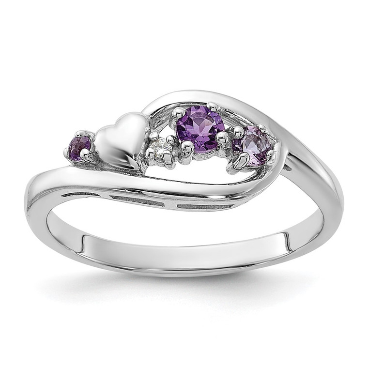 SS Rhodium-plated Amethyst Pink Quartz and CZ with Heart Ring - QR-F1317BC9-2043