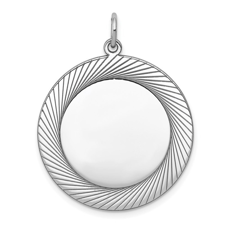 SS Rh-plt Engraveable Round Polished Front/Satin Back Disc Charm - QM-F242A851-7662