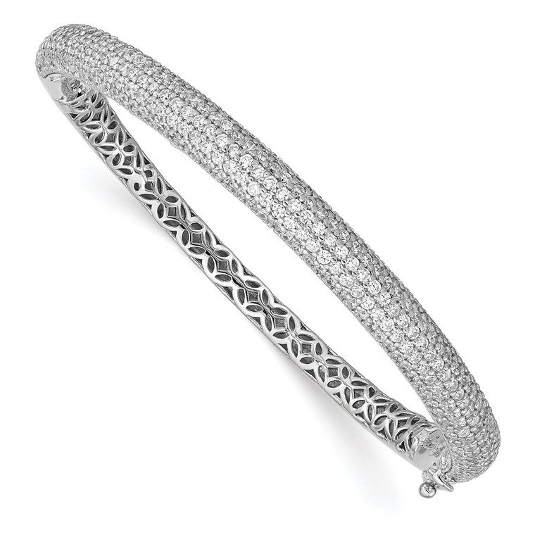 Sterling Shimmer Sterling Silver Rhodium-plated 303 Stone CZ Pav‚ Hinged Bangle